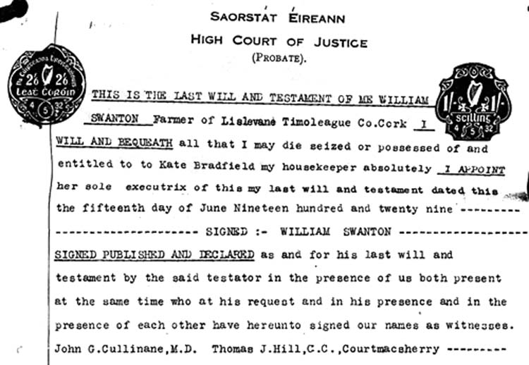William Swanton's Will